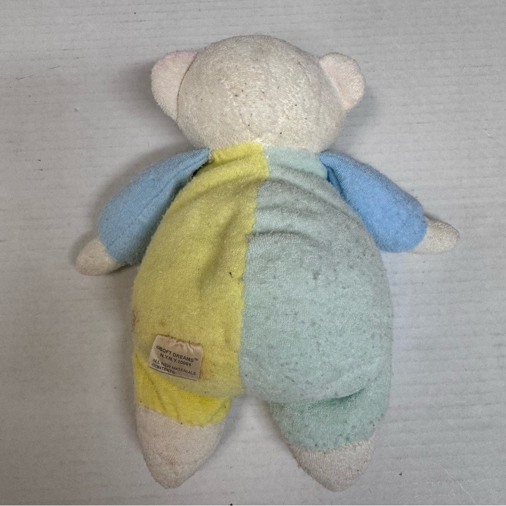 Vintage Soft Dreams Terry Cloth Bear Plush Rattle Toy Bunny Slippers 9” Pastel - Picture 6 of 13
